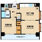 三鷹駅徒歩8分、オートロック・エレベーター付き2DK賃貸マンション(間取)